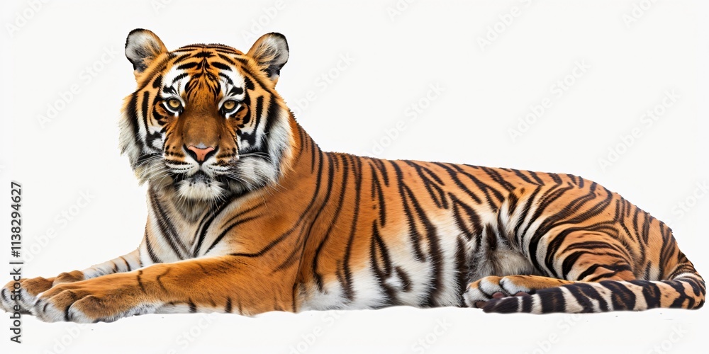 Fototapeta premium Adult Tiger on a Pure White Background, Tiger in Full Detail with a White Background 