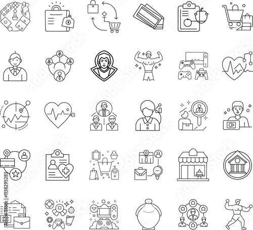 Business, Health, Fitness, and Ecommerce Line Icons Set