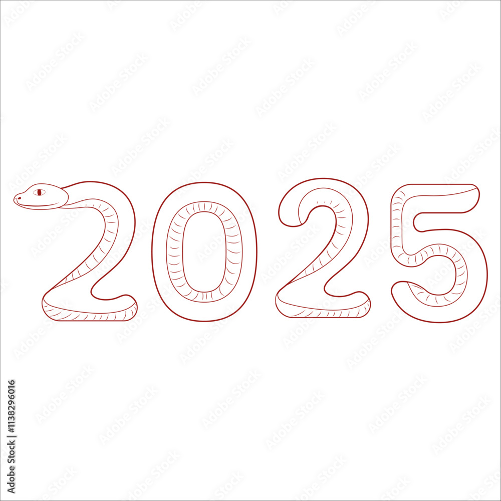 Obraz premium Chinese 2025 Contour New Year Numeric. Zodiac Asia Silhouette Snake