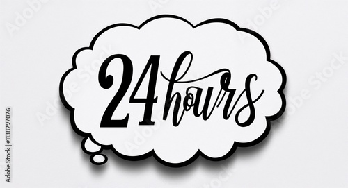 24 hours artistic lettering on speech thought bubble in plain white background