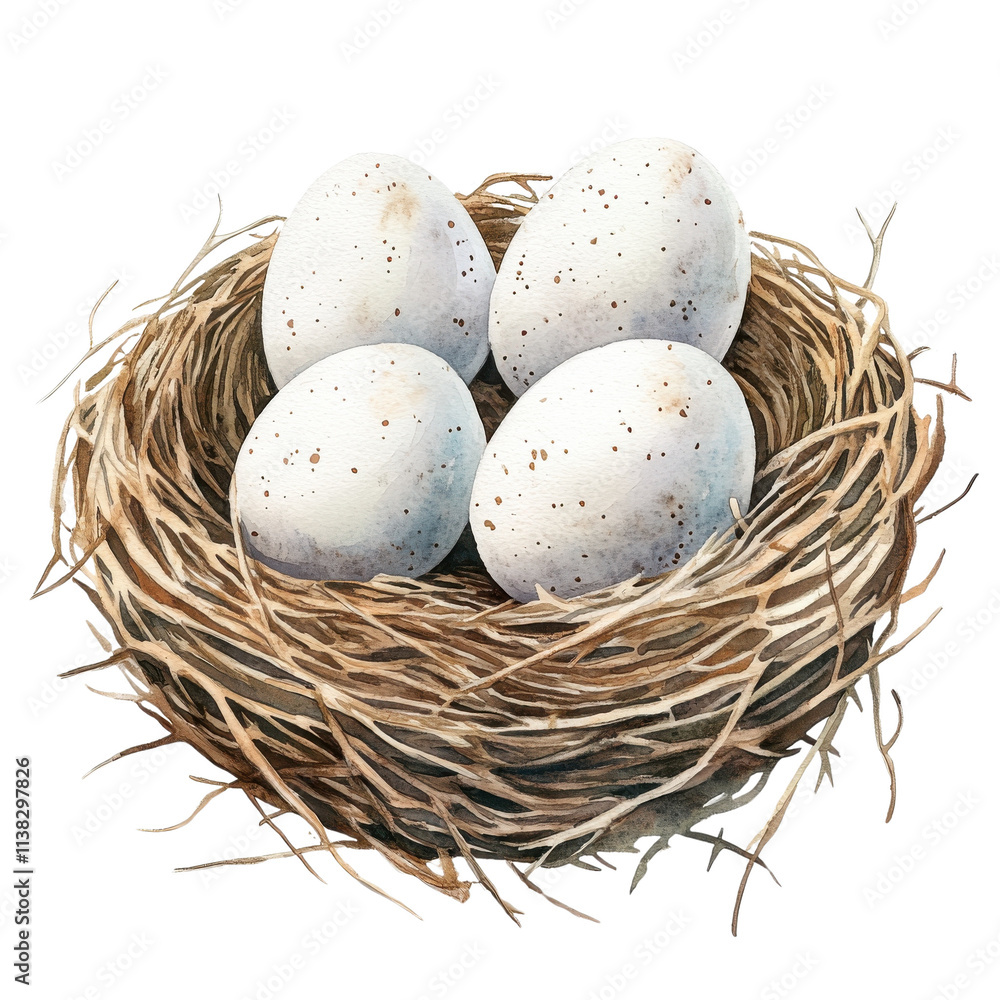 A close-up view of a bird's nest containing four speckled eggs. The nest features intertwined twigs and soft materials, symbolizing nature's beauty. A close-up view of a bird's nest containing four speckled eggs. The nest features intertwined twigs and soft materials, symbolizing nature's beauty.