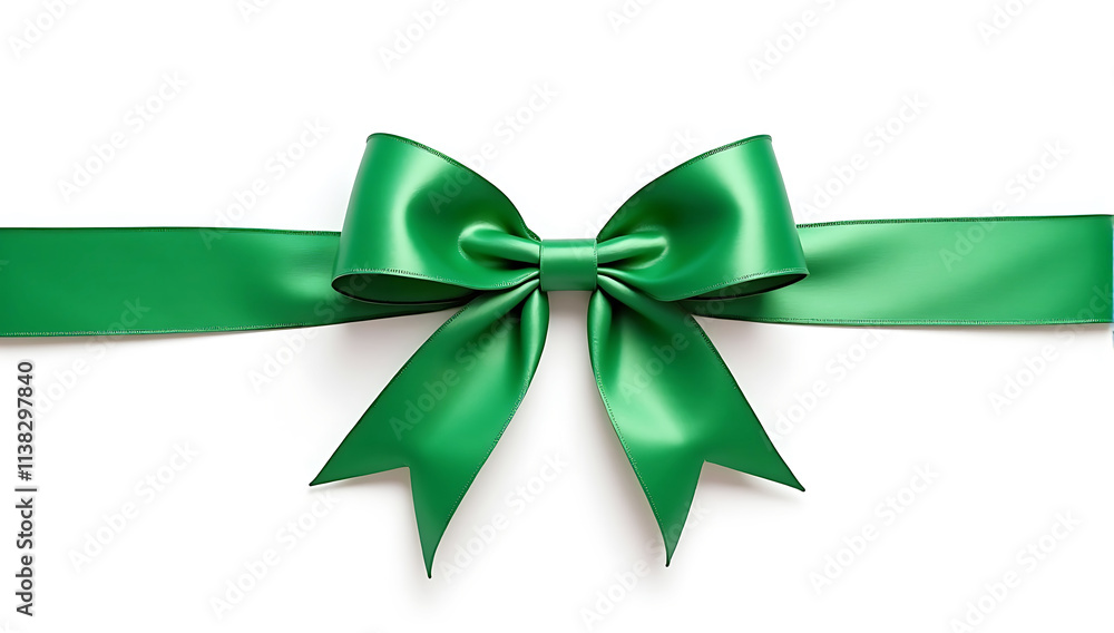 green satin ribbon bows on a white backgroun green satin ribbon bows on a white backgroun