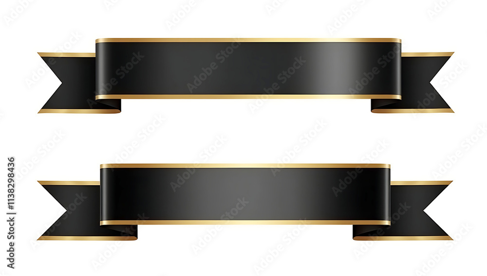 set of black and yellow ribbon banner on white background set of black and yellow ribbon banner on white background