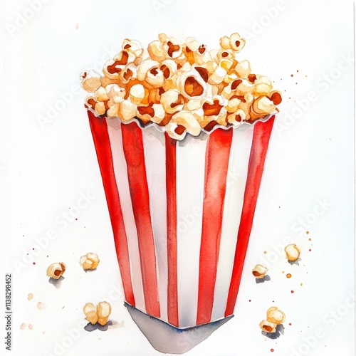 popcorn basket, watercolor, white background photo