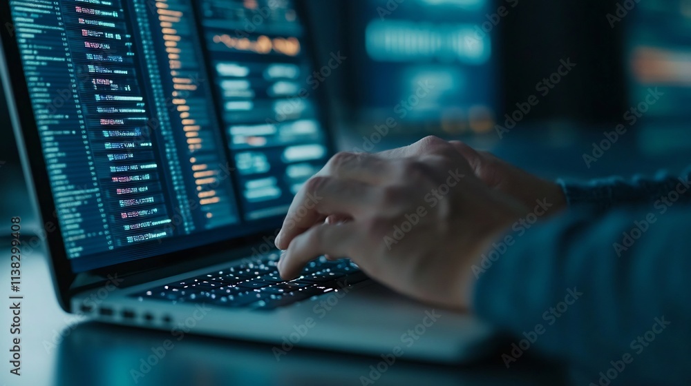 Tech-Savvy Businessman Analyzing Financial Data on Laptop in Office Workspace Tech-Savvy Businessman Analyzing Financial Data on Laptop in Office Workspace