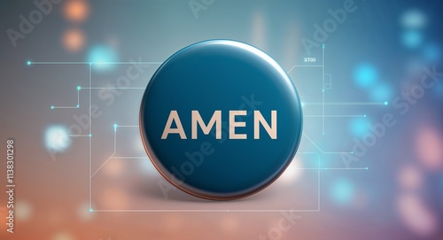 amen word lettering on a button in digital tech blur background photo