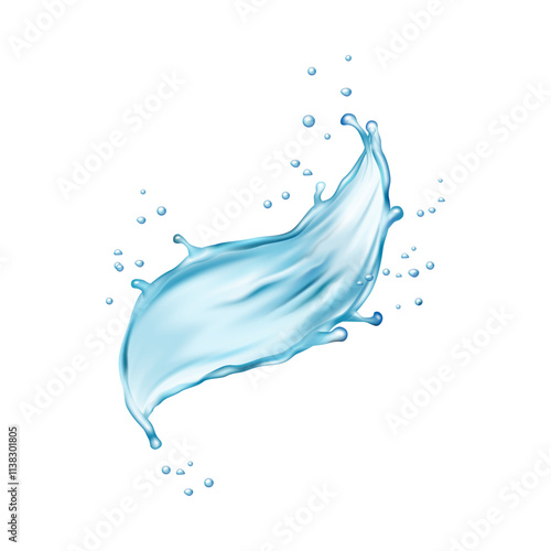 Water bubbles splash droplets swirls fluid fall, transparent aqua purity flow vector illustration. Fresh falling drops. Pure mineral water splatter with bubbles, splashing texture motion