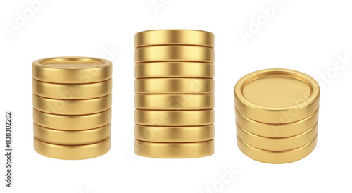 Golden coins stack, isolated realistic blank money cash. Vector symbol of growth and deposit interest. Investment and treasure heap, banking and profit, loan or income and commerce growth