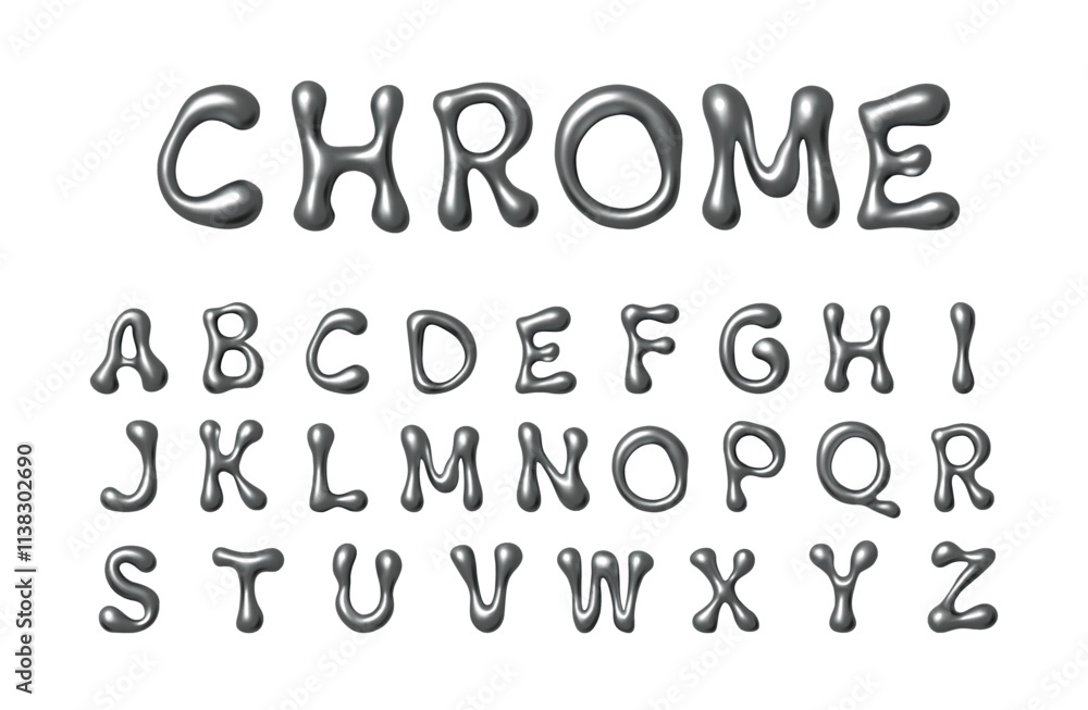 Glossy silver effect on letters and numbers. Vector isolated 3d liquid chrome fonts for trendy y2k design. Typography lettering and ABC with blobs and realistic aluminum reflective surface Glossy silver effect on letters and numbers. Vector isolated 3d liquid chrome fonts for trendy y2k design. Typography lettering and ABC with blobs and realistic aluminum reflective surface