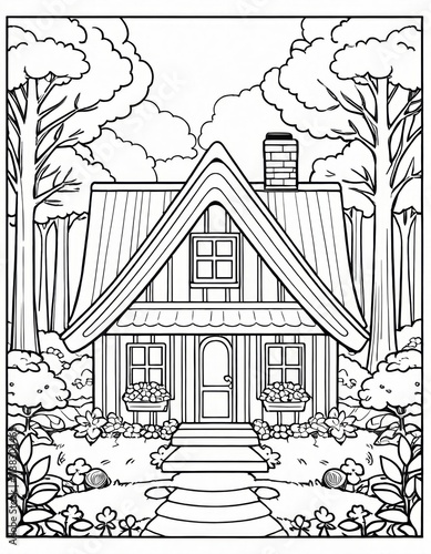 coloring book -  a charming, fairy-tale style house photo