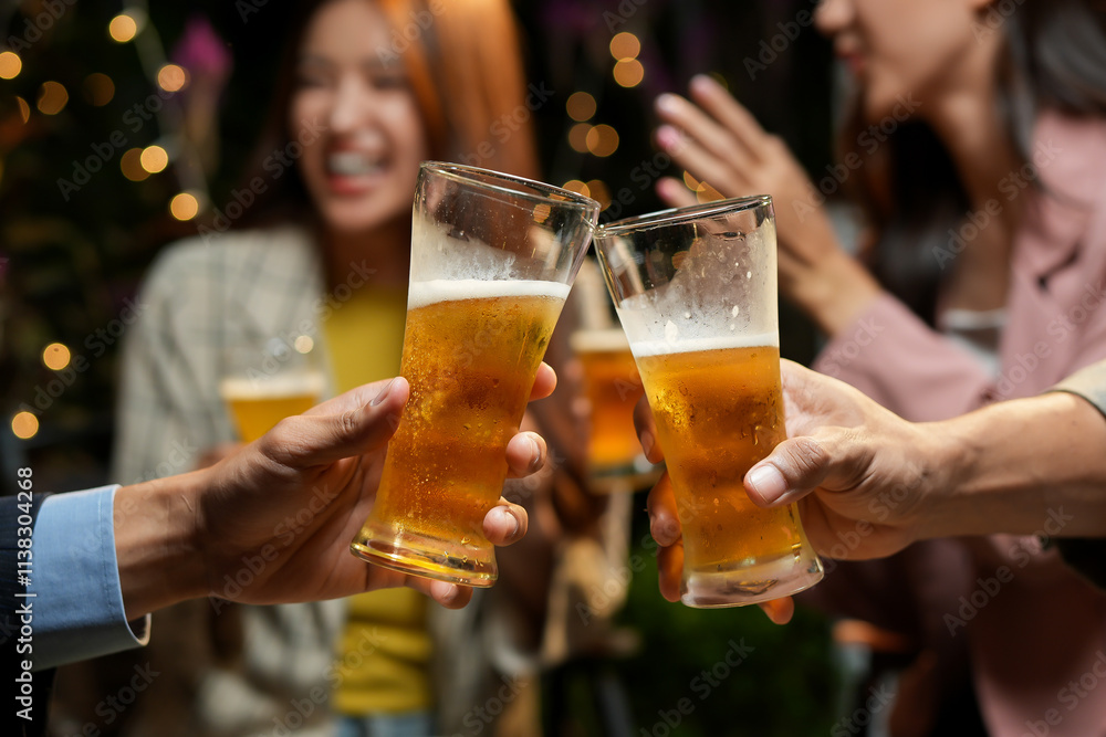 food and drink male friends are happy drinking beer and clinking glasses at a bar or pub. food and drink male friends are happy drinking beer and clinking glasses at a bar or pub.