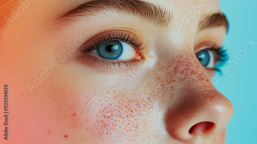 Beauty salon cosmetology treatment, face close up with problem skin with enlarged pores acne pimples