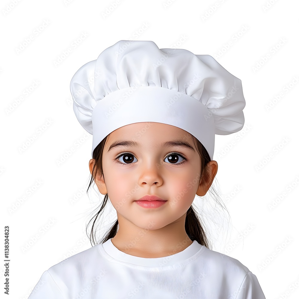 Young Girl Wearing Chef Hat and Apron in Kitchen, Smiling with Joy and Enthusiasm, Ready to Start Cooking Delicious Homemade Meal Young Girl Wearing Chef Hat and Apron in Kitchen, Smiling with Joy and Enthusiasm, Ready to Start Cooking Delicious Homemade Meal