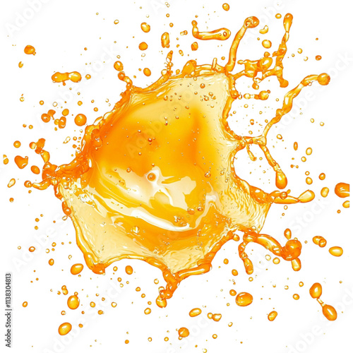 Perfectly captured orange juice splash with vibrant droplets and dynamic motion