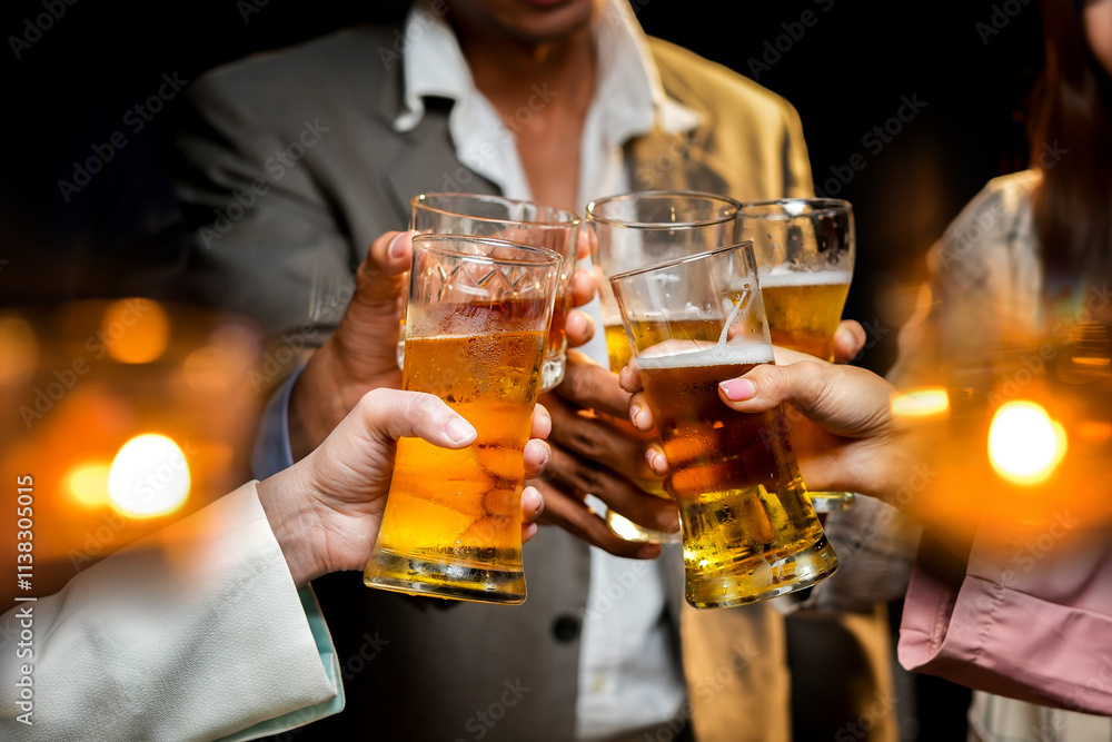 food and drink male friends are happy drinking beer and clinking glasses at a bar or pub. food and drink male friends are happy drinking beer and clinking glasses at a bar or pub.
