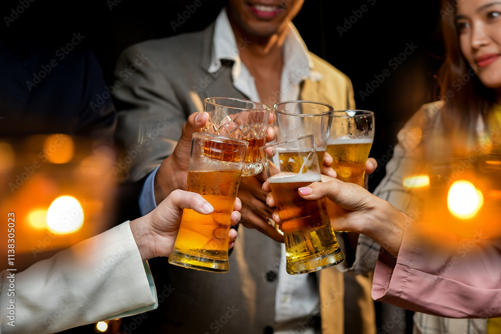 food and drink male friends are happy drinking beer and clinking glasses at a bar or pub. food and drink male friends are happy drinking beer and clinking glasses at a bar or pub.