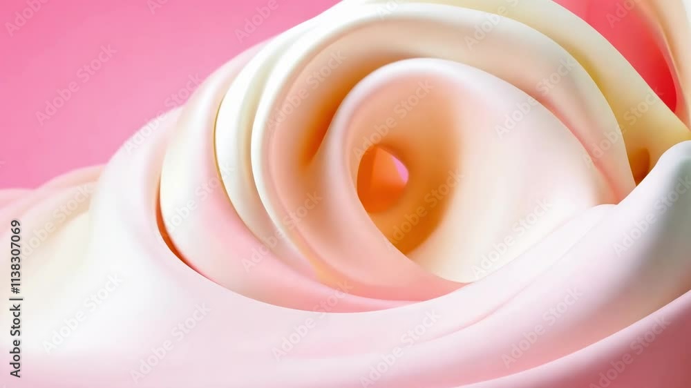 Close-up of an abstract swirl of cream and pink fluid shapes with smooth textures, creating a soft and artistic visual design Close-up of an abstract swirl of cream and pink fluid shapes with smooth textures, creating a soft and artistic visual design