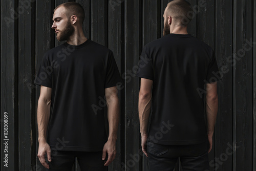 Stylish Black Minimalist Fashion: A Modern Male Design Showcasing Front and Back View photo