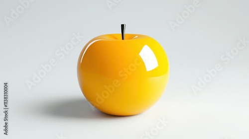 Shiny yellow apple on a light background. This smooth apple stands out with its vibrant color. Perfect for fruit themes and healthy lifestyle concepts. photo