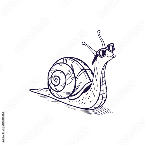 snail wearing sunglasses sketch, cool snail vector illustration