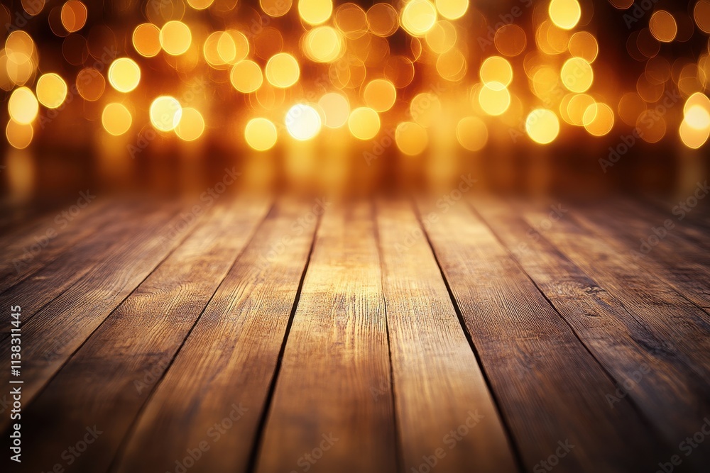 Softly Blurred Golden Lights on Simple Wooden Floor for Seasonal and Warm Ambience Photography Softly Blurred Golden Lights on Simple Wooden Floor for Seasonal and Warm Ambience Photography