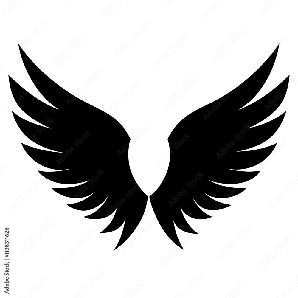 Fototapeta premium Animal wing silhouette vector, Wings vector illustration, Black & white wing vector art design isolated.