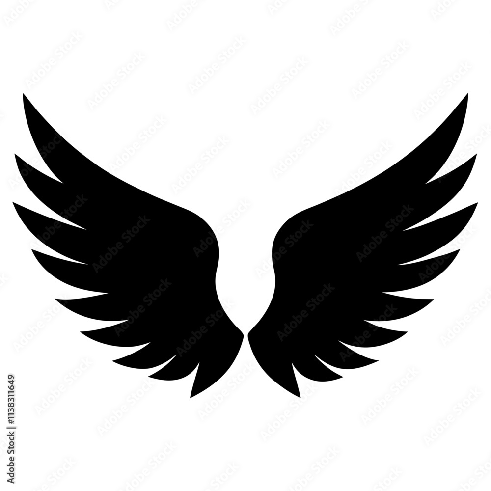 Fototapeta premium Animal wing silhouette vector, Wings vector illustration, Black & white wing vector art design isolated.