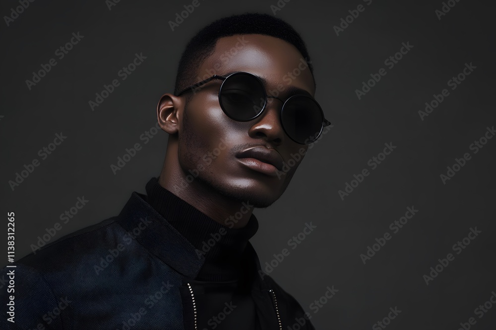 black man portrait with sunglasses and fashion model look on dark background, showcasing a stylish and serious modern appearance black man portrait with sunglasses and fashion model look on dark background, showcasing a stylish and serious modern appearance