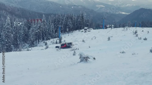 Snow removal machine in snowy mountains