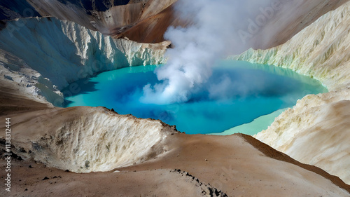 Kawah Ijen volcano and sulfur lake is composite volcanoes in the Banyuwangi Regency of East Java, Indonesia photo