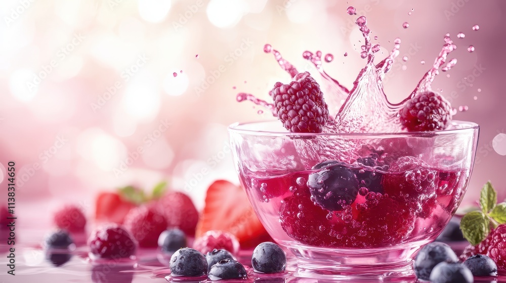 Refreshing Splash of Mixed Berry Juice Flying from Blender, Capturing the Essence of Delicious Summer Refreshments Refreshing Splash of Mixed Berry Juice Flying from Blender, Capturing the Essence of Delicious Summer Refreshments