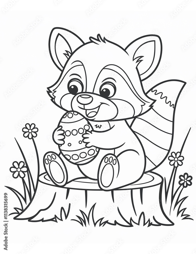 beautiful Easter coloring page with Easter eggs and raccoon beautiful Easter coloring page with Easter eggs and raccoon
