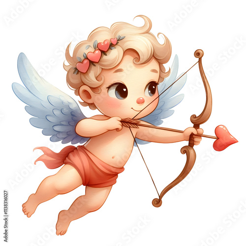 Valentines Cupid Day Clipart Watercolor Victorian Vintage cupid cherub angel wings flowers for greeting card poster banner Digital Planner photo