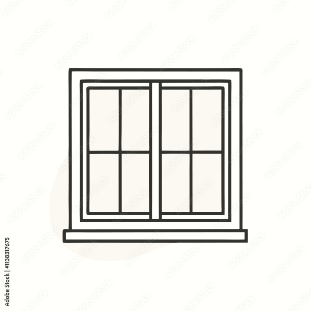a line drawing of a window. It is a rectangular window with four panels, a line drawing of a window. It is a rectangular window with four panels,
