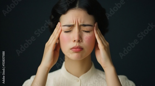 Pained Woman Expressing Tension Headache in Dramatic Lighting