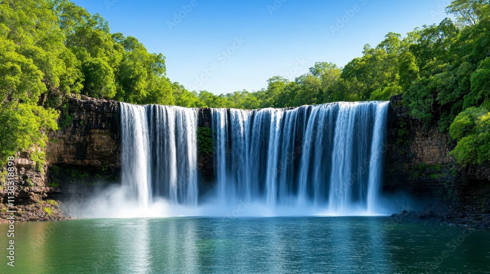 Fototapeta premium Majestic Waterfall Cascading Through Lush Green Forest