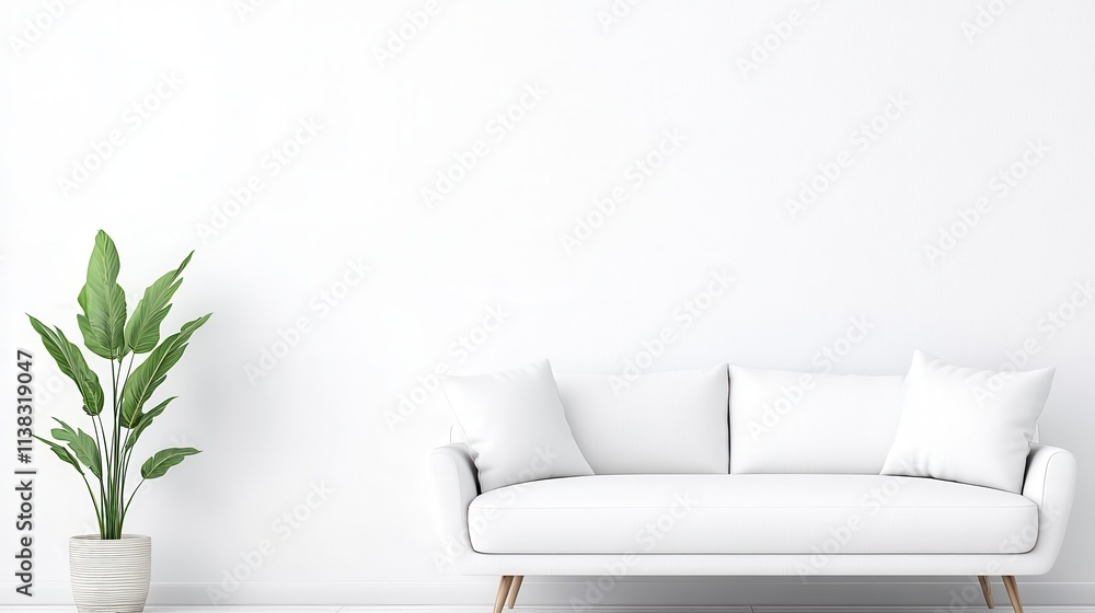 Minimalist White Sofa Plant Wall Interior Design Minimalist White Sofa Plant Wall Interior Design