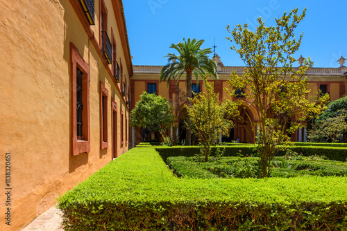 Sevilla, Spain - August 01, 2024: Patio de las Doncellas in Royal palace, Real Alcazar (built in 1360) in Seville, Andalusia, Spain. The Alcázar of Seville, officially called Royal Alcázar of Seville, photo