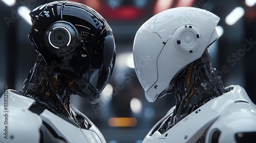 AI sentinels face off: A futuristic space exploration clash of robotic intelligence. photo