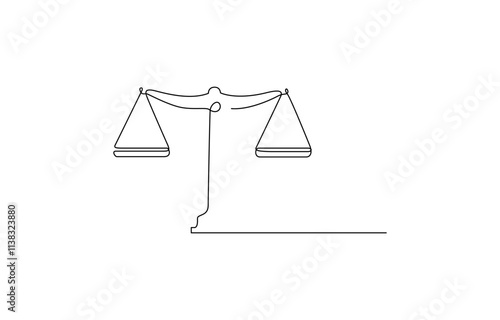court legal scale in continuous one drawing. Libra or law identity concept simple vector illustartion, Continuous one line drawing of judicial scales law. Libra symbol simple outline illustration.