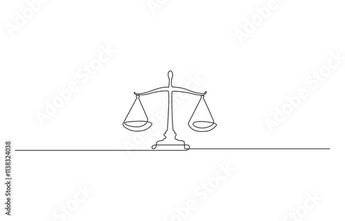 court legal scale in continuous one drawing. Libra or law identity concept simple vector illustartion, Continuous one line drawing of judicial scales law. Libra symbol simple outline illustration.