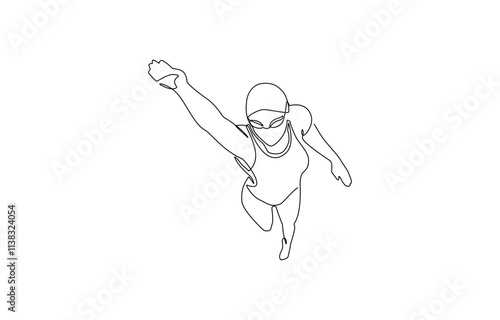 WebSingle continuous line drawing of butterfly professional swimmer woman focus training in gym swimming pool center, Young woman Swimming Sport.