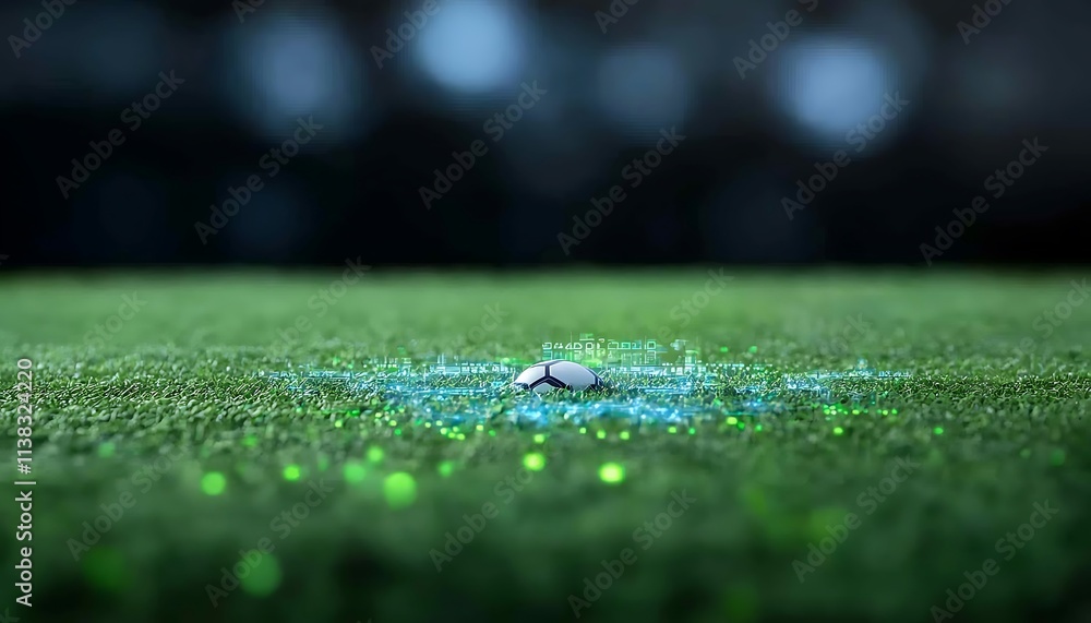 Naklejka premium Pro Gaming Organizations Compete in Soccer Match Virtual Field Digital Content Dynamic Environment