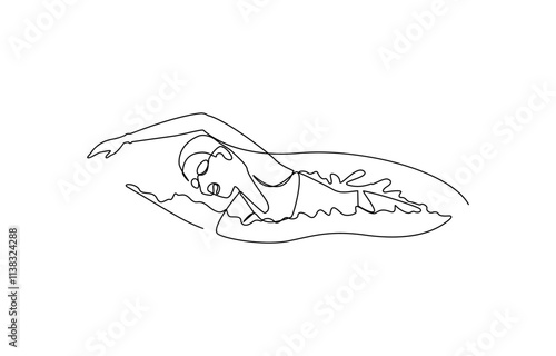 WebSingle continuous line drawing of butterfly professional swimmer woman focus training in gym swimming pool center, Young woman Swimming Sport.