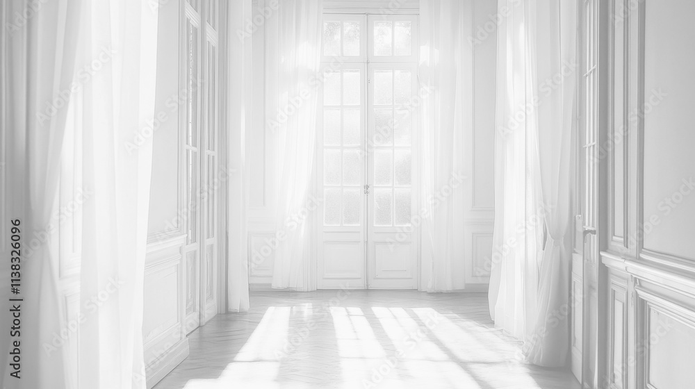 Fototapeta premium Soft white curtains background for graphic design or wallpaper.