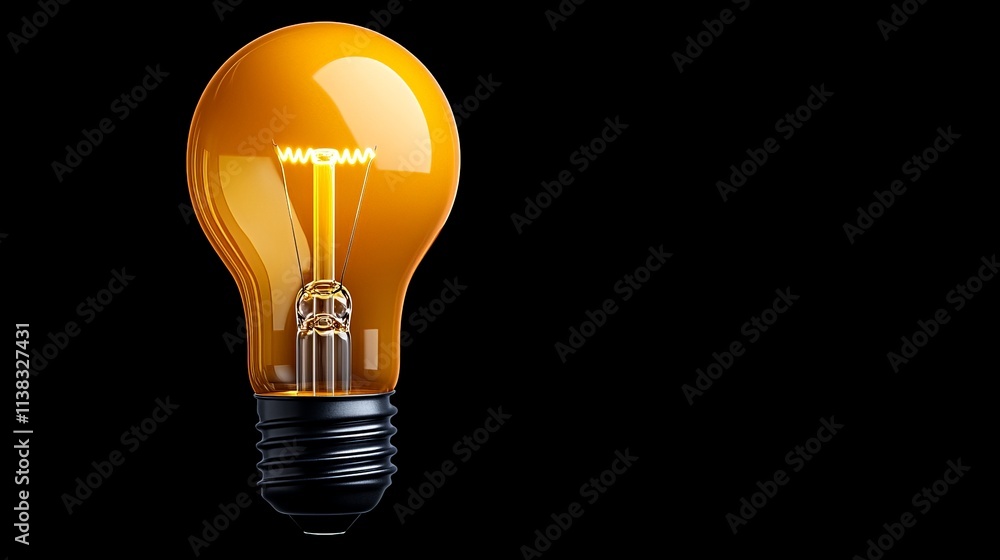 Illuminating Ideas: Glowing Amber Lightbulb on Black Background Illuminating Ideas: Glowing Amber Lightbulb on Black Background