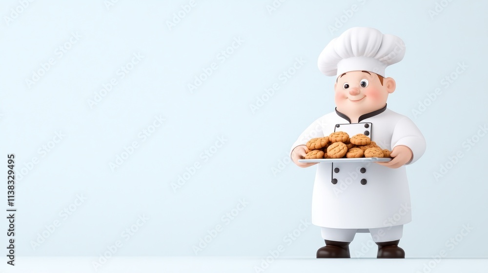 A cheerful chef holding a plate of cookies, ready to serve. A cheerful chef holding a plate of cookies, ready to serve.