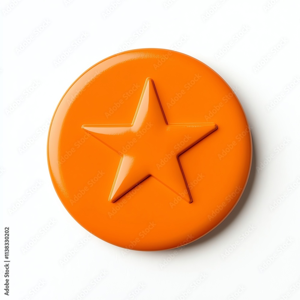 A bright orange circular token featuring a raised star design, showcasing a simple yet bold aesthetic. A bright orange circular token featuring a raised star design, showcasing a simple yet bold aesthetic.
