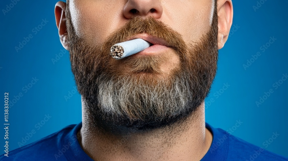 Obraz premium Man with Beard Smoking Cigarette
