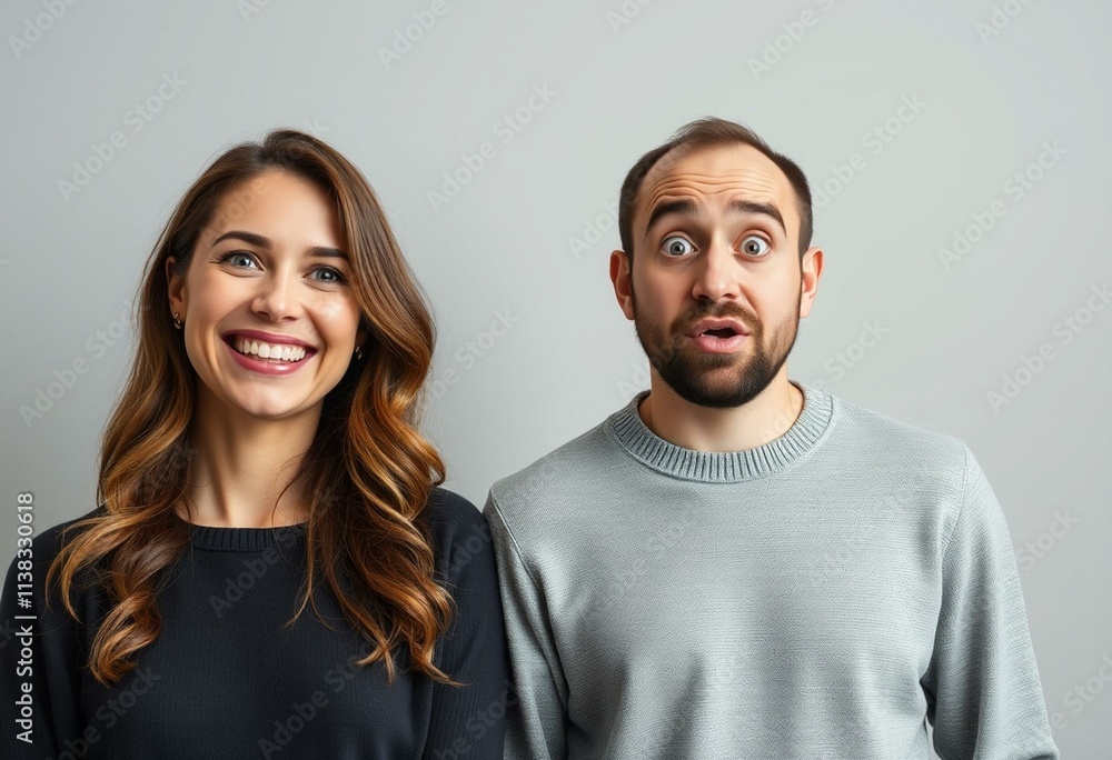 Portrait of two people with distinct emotions Portrait of two people with distinct emotions